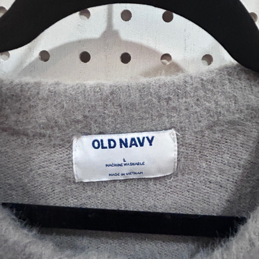 OLD NAVY‎ Gray Fuzzy Knit Sweater Crew Neck Long Sleeve Size L - Picture 4 of 7